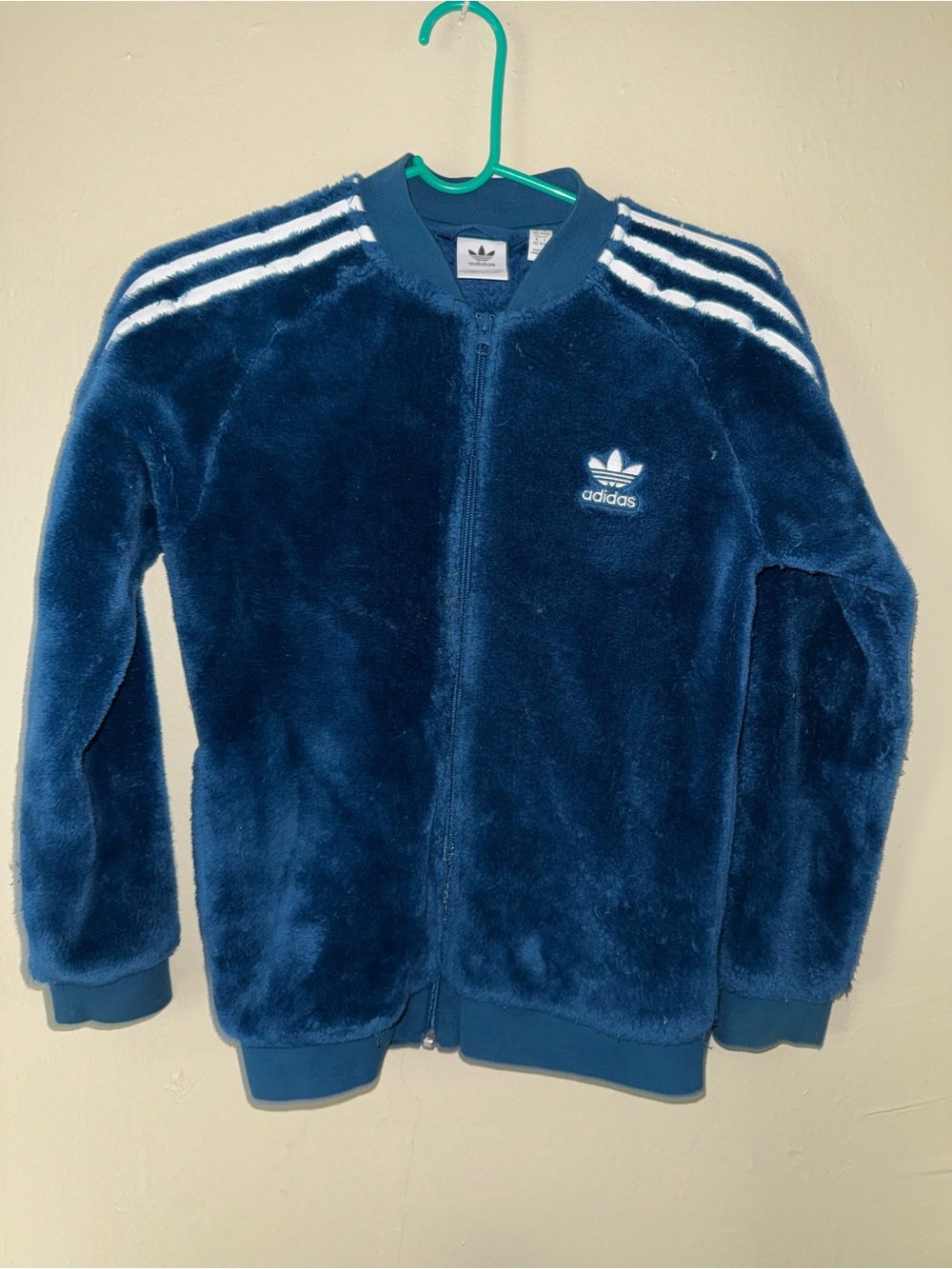 Adidas Kids Teal/Navy Blue Fuzzy Zip-Up Jacket